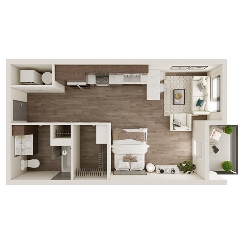 Floor plan for studio, 1 bath, 498 sqft